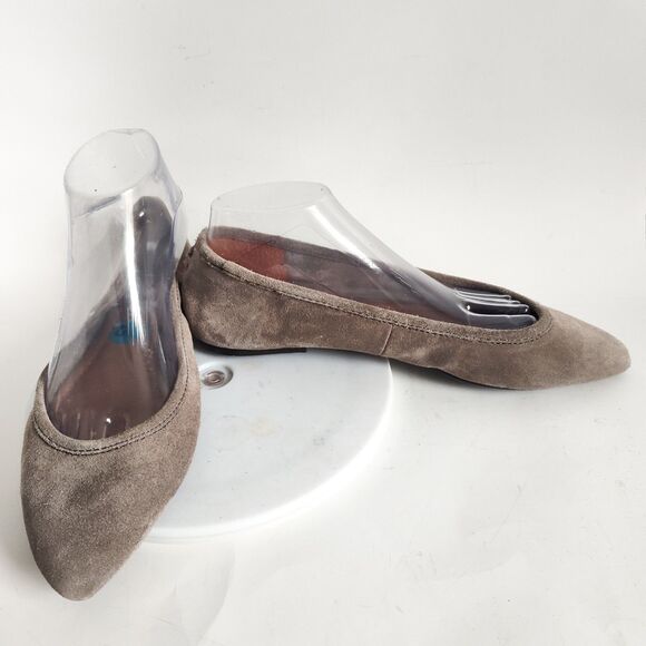 Frye Ballet Flats Size 10 Taupe Leather Suede Trendy Regina Pointed Toe Coquette - Picture 8 of 13